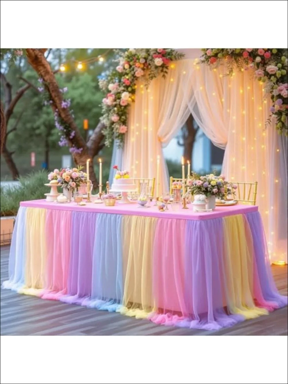 Rainbow Tulle Tablecloth 6ft Rectangle Table Skirt Ruffled Stretch Cover Party